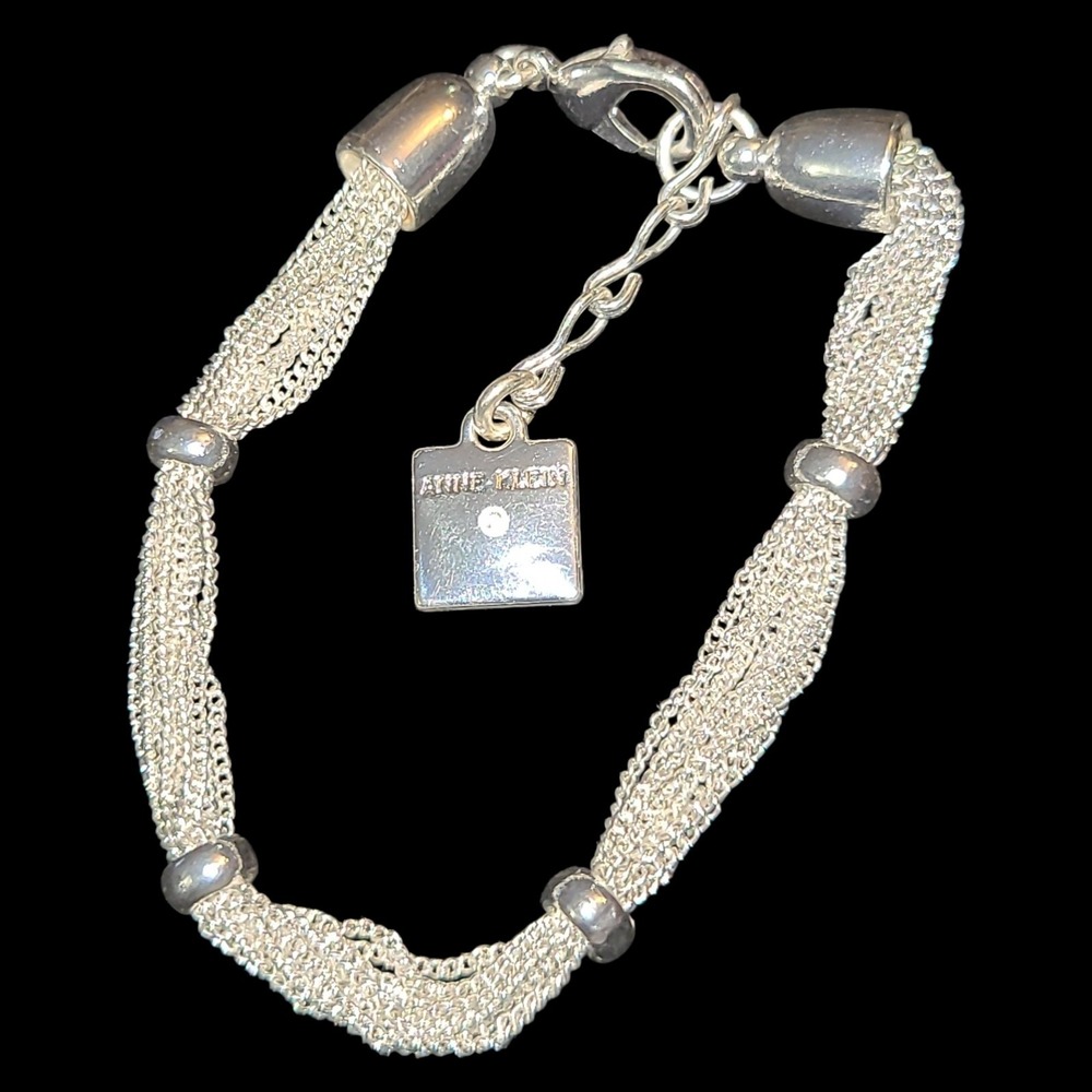 Anne‎ Klein Silver Tone Mesh Bracelet Multi Strand Chain Toggle Clasp Signed